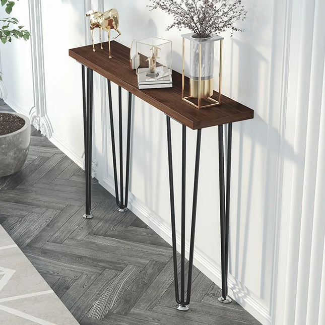Modern Console Table, Solid Wood & Iron Entryway Table, Slim Hallway Sofa Table, Stylish Narrow Sideboard for Living Room by zapcart
