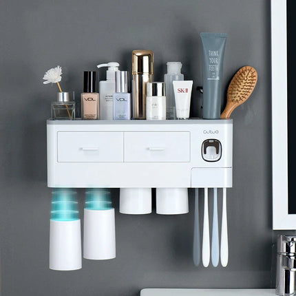 Magnetic Adsorption Inverted Toothbrush Holder Automatic Toothpaste Dispenser With Cup Toothpaste Bathroom Accessories Set by zapcart