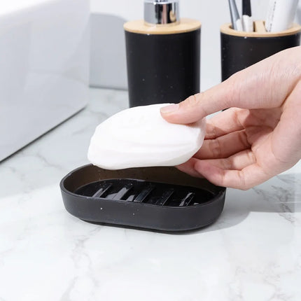 4Pcs/Set Soap Dispenser Box Toilet Brush Lotion Bottle Trash Can Bamboo Plastic Bathroom Storage Set Toothbrush Cup Holder by zapcart