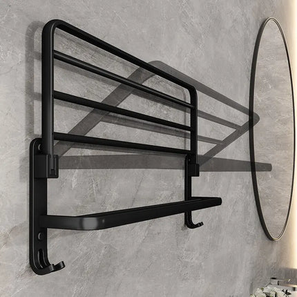 Matte Black 50CM Folding Holder With Hook Towel Holder Wall Mount AluminumTowel Rack by zapcart
