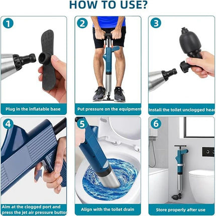 Powerful Toilet Plunger Stainless Steel Pipe Dredger Unblocker Pneumatic High-pressure Dredging Air Drain Blaster Tool Set by zapcart