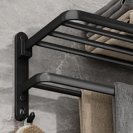 Matte Black 50CM Folding Holder With Hook Towel Holder Wall Mount AluminumTowel Rack by zapcart
