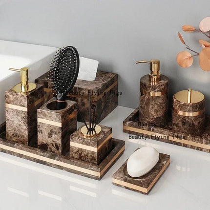 1pc Marble Light Luxury Bathroom Wash toiletry Tray Hotel Bathroom Bathroom Hand Wash Table Toothbrush Shelf Decoration by zapcart