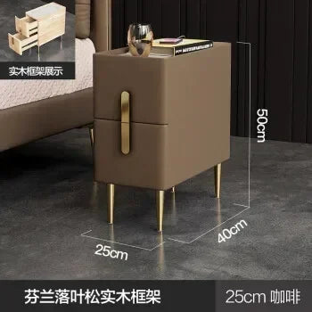 Nordic Style Bedroom Bedside Table Modern Mini Narrow Rock Surface Nightstand Self-Contained 2 Drawers Wooden Tables by zapcart