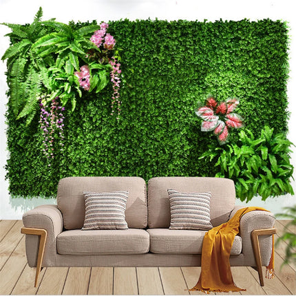 Green Artificial Plants Wall Panel Plastic Outdoor Lawns Fake Flowers Decor Wedding Backdrop Party Garden Grass Flower Wall by zapcart