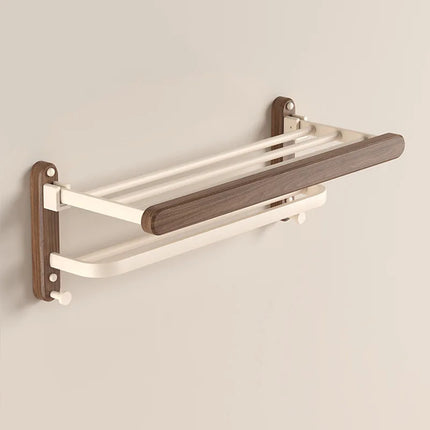 Walnut Cream Style White Towel Rack, No Punch Bathroom Shelf, Toilet, Wall Mounted, Washroom Storage, Bath Towel Holder by zapcart