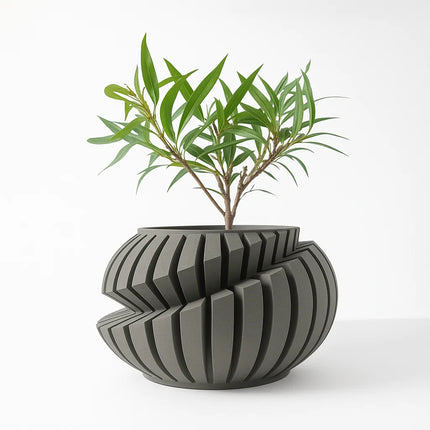 Eco-Friendly 3D Printed Flower Pot Irregular Geometric plant pot with Textured Lines for Tabletop Decor & Sustainable Gift by zapcart