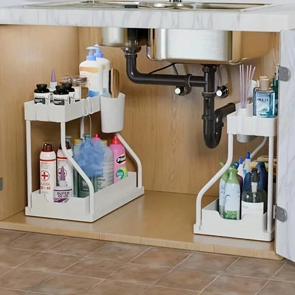 New double-layer pull-out rack, bathroom lower sink, kitchen storage rack by zapcart