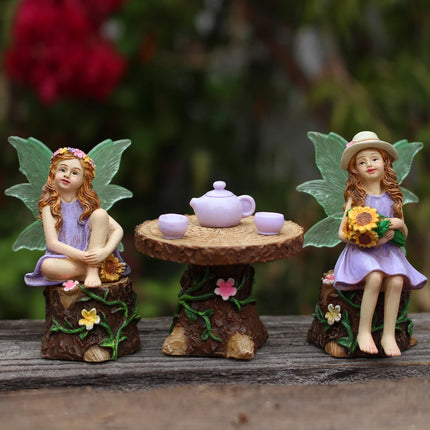 1 Set Summer Tea Party Vacation Flower Fairy, Interesting Scene Simulation Micro Landscape Decoration Statue, Outdoor Fairy Gard by zapcart