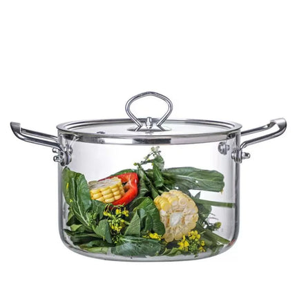 3.5L Glass Pot with Lid Heat Resistant Stainless Steel Double Handles Pot for Cooking Soup Milk Pasta Stovetop Glass Cookware by zapcart