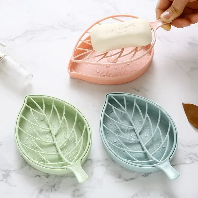 3 Colors Leaf Shape Soap Holder Non Slip Soap Box Toilet Shower Tray Draining Rack Bathroom Gadgets Soap Dish Tray Holder by zapcart