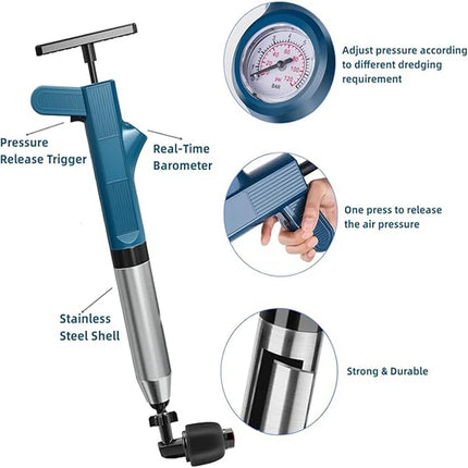 Powerful Toilet Plunger Stainless Steel Pipe Dredger Unblocker Pneumatic High-pressure Dredging Air Drain Blaster Tool Set by zapcart