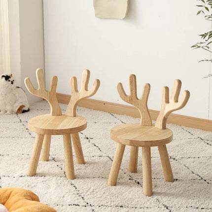 Solid Wood Deer Stool, Solid Antler Chair with Non-Slip Legs, Cute Animal-Shaped Bench for Living Room, Bedroom & Bathroom by zapcart