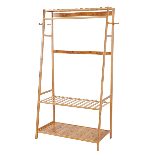 Bamboo Clothes Rail Stand Garment Rack Heavy Duty with 3 Tier Storage Shelves by zapcart