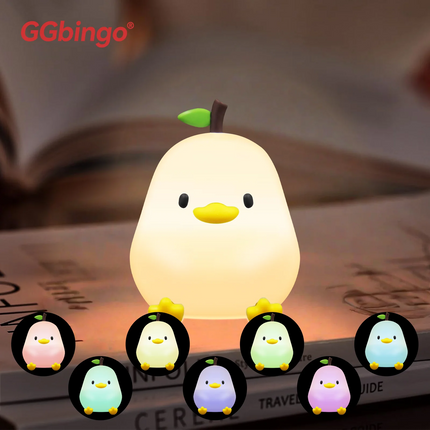 Cute Pear Night Light 7-Color Dimmable Touch-Controlled Night Light Silicone Stress Reducing Pat Duck Lamp USB Rechargeable by zapcart