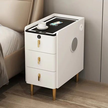 Nordic Style Intelligent Solid Wood Bedside Table Faux Leather 3 Drawers Nightstands with Wireless Charging Side Storage Cabinet by zapcart