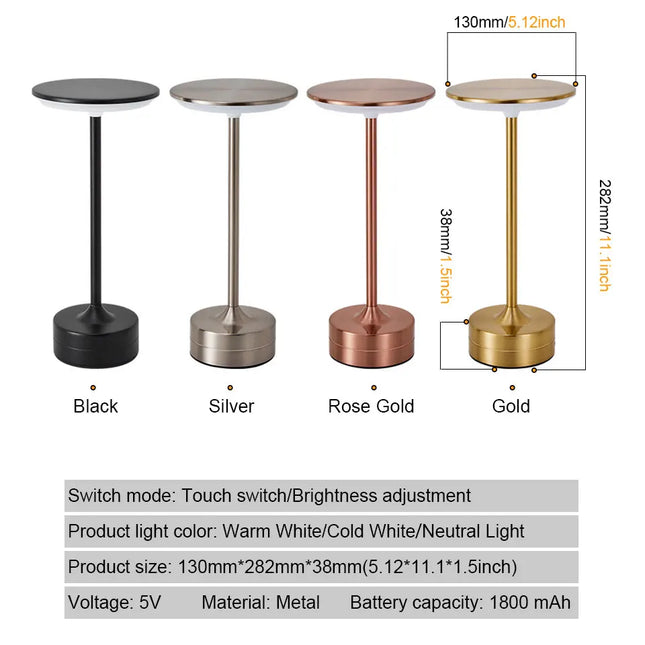 LED Table Lamp Touch Sensor Night Light USB Rechargeable Portable Bedroom Night Light Wireless Reading Lamp Restaurant Hotel Bar by zapcart