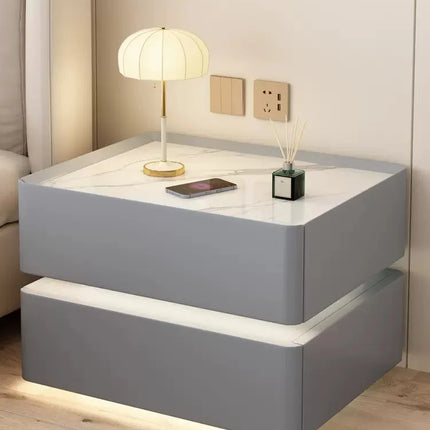 Modern Style Solid Wood Bedside Table with Wireless Charging Smart 2 Drawers Bedroom Nightstands with Lock 40cm by zapcart