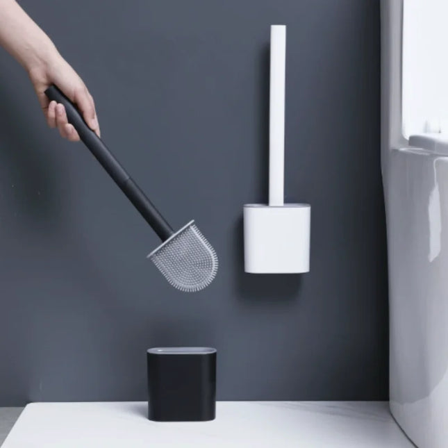 Black/White Silicone Toilet Brush Set with Flat Head Flexible Wall Mounted Bowl Cleaner And Holder for Bathroom WC by zapcart
