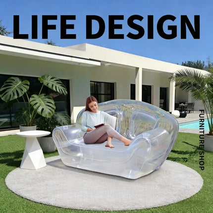 Outdoor Camping Transparent PVC Inflatable Sofa, Double Sofa Chair, Living Room Leisure Backrest Sofa Garden Inflatable Chair by zapcart