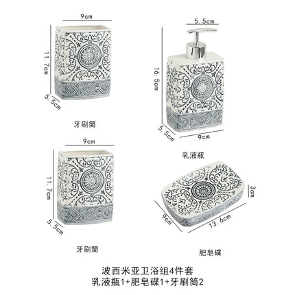 Modern Ceramic Lotion Bottle Soap Dish Toothbrush Holder Bathroom Set Flower Texture Porcelain Shampoo Bottling Soap Dispenser by zapcart