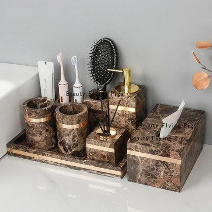 1pc Marble Light Luxury Bathroom Wash toiletry Tray Hotel Bathroom Bathroom Hand Wash Table Toothbrush Shelf Decoration by zapcart
