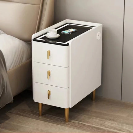 Nordic Style Intelligent Solid Wood Bedside Table Faux Leather 3 Drawers Nightstands with Wireless Charging Side Storage Cabinet by zapcart