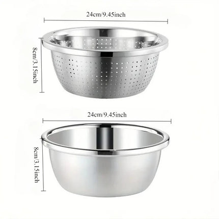 2pcs Stainless Steel Colander Set - Vegetable Fruit Pasta Strainer, Large Heavy Duty Filter Bowl by zapcart