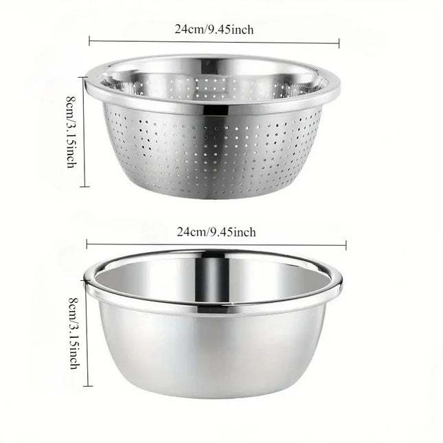 2pcs Stainless Steel Colander Set - Vegetable Fruit Pasta Strainer, Large Heavy Duty Filter Bowl by zapcart