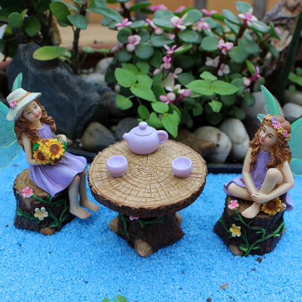 1 Set Summer Tea Party Vacation Flower Fairy, Interesting Scene Simulation Micro Landscape Decoration Statue, Outdoor Fairy Gard by zapcart