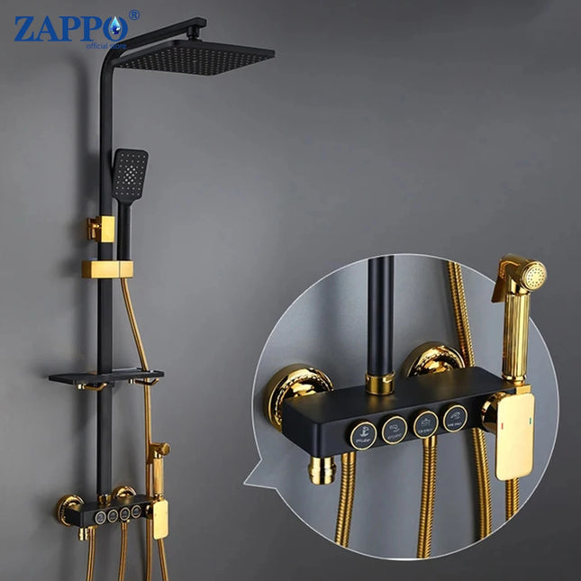 ZAPPO White Gold Digital Shower Set Brass Bathroom Fixture Hot Cold Bathroom Rain Shower Head Shower System with Bidet Faucet by zapcart