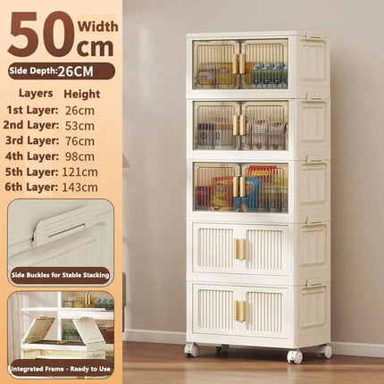 Foldable Child's Wardrobe Double Doors Large Capacity Storage Cabinet Simple Design Portable Organizer with Wheels for Kids Room by zapcart