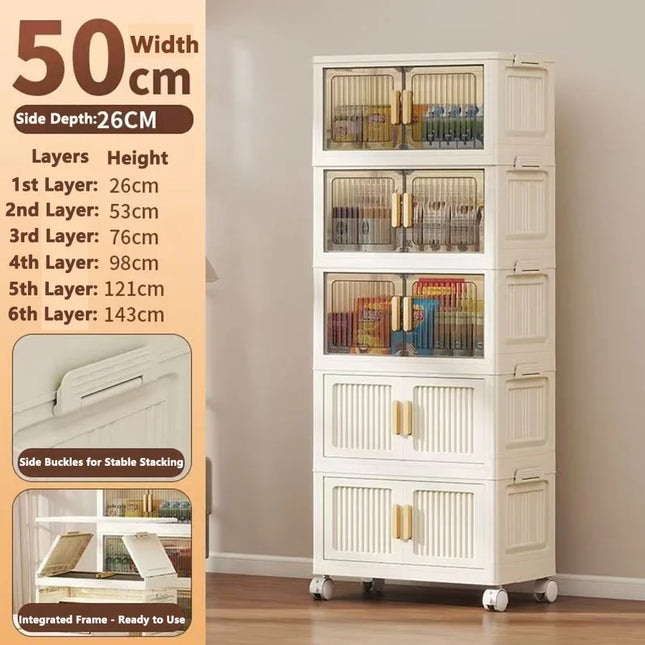 Foldable Child's Wardrobe Double Doors Large Capacity Storage Cabinet Simple Design Portable Organizer with Wheels for Kids Room by zapcart