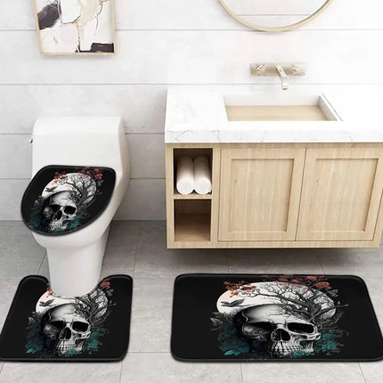 Late Night Moon Gothic Skeleton Bathroom Set - Soft Non Slip Contour Mat, Toilet Lid, and Bath Mat for Unique Home Decor by zapcart