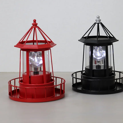 Rotating Beacon Light Iron Solar Adornment Lighthouse Garden Decor Lighthouse-shaped Landscape Lamp by zapcart