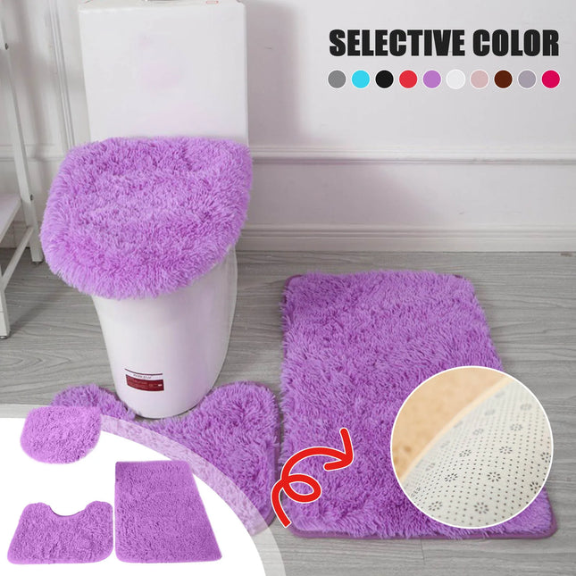 3pc Bathroom Set Rug Mat Toilet Lid Cover Plain Solid Color Bathmats Rugs Kit Non-Slip Fluffy Home Carpets For Bathroom by zapcart