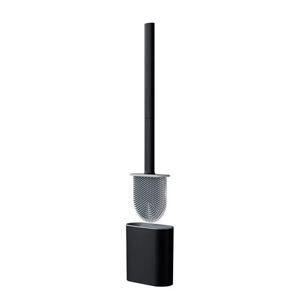 Black/White Silicone Toilet Brush Set with Flat Head Flexible Wall Mounted Bowl Cleaner And Holder for Bathroom WC by zapcart