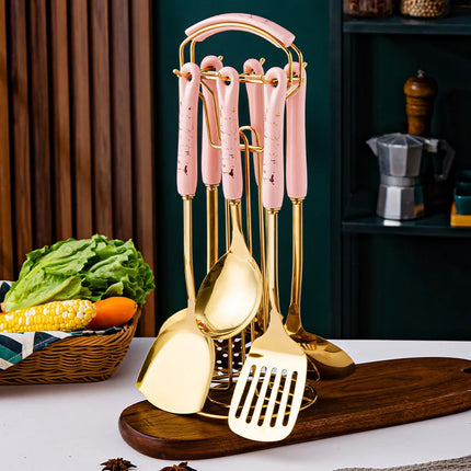 7 Stainless Steel Spatula And Spoon Set With Ceramic Handles For Home Chefs by zapcart