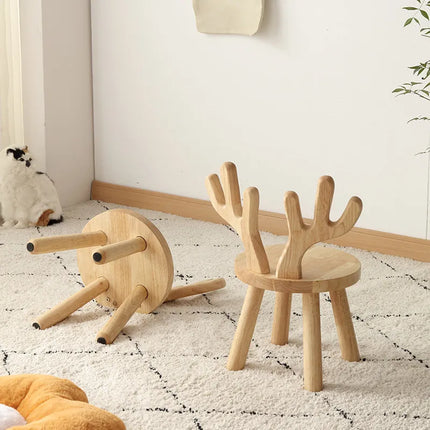 Solid Wood Deer Stool, Solid Antler Chair with Non-Slip Legs, Cute Animal-Shaped Bench for Living Room, Bedroom & Bathroom by zapcart
