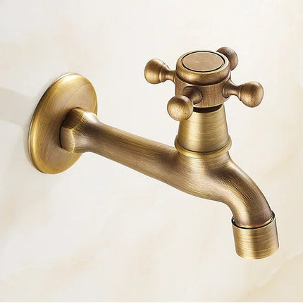 Carved Wall Mount Bibcock Brass Retro Tap Decorative Outdoor Garden Taps Washing Machine Mop Luxury Antique WC Faucet by zapcart
