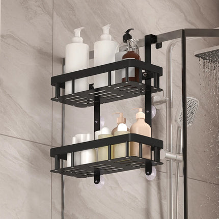 Bathroom wall mounted three-layer storage rack, door mounted rack, shower gel rack, shower room supplies storage rack by zapcart