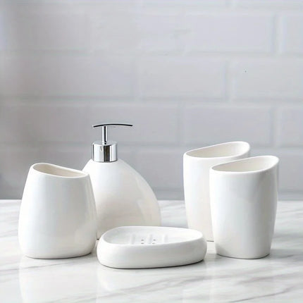 4/5 Pcs Modern Ceramic Bathroom Accessory Set with Pump Dispenser Tumbler Toothbrush Holder and Soap Dish Bathroom Supplies by zapcart