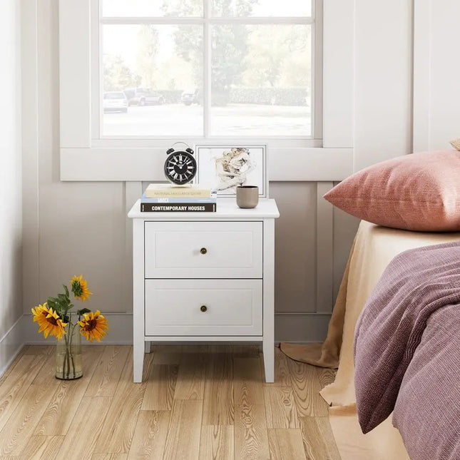 White Bedside Tables with 2 Drawers Wood Bedside Cabinet Nightstand Side End Table Modern for Bedroom 50x40x55.5cm by zapcart