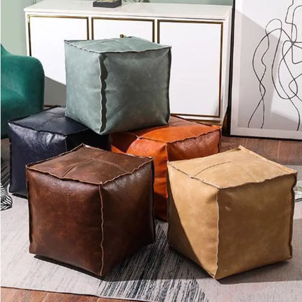 Nordic Style Non-Slip Storage Stool Waterproof No Fillings PU Leather Ottoman Square Stackable Unstuffed Cushion Cover Home by zapcart