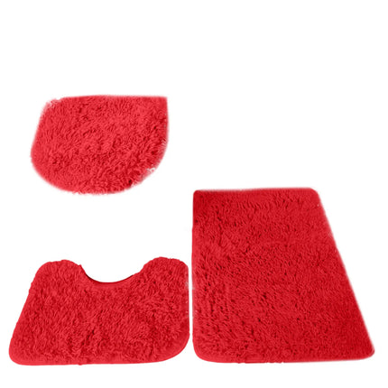 3pc Bathroom Set Rug Mat Toilet Lid Cover Plain Solid Color Bathmats Rugs Kit Non-Slip Fluffy Home Carpets For Bathroom by zapcart