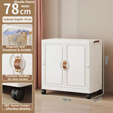 Foldable Child's Wardrobe Large Capacity Non-Install Double Door Storage Cabinet Simple Design with Wheels Organizer Cabinet by zapcart