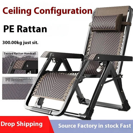 Dual-Use Comfortable Rattan Chair with Metal Backrest Foldable Lazy Nap Recliner for Outdoor Balcony Household Folding Chair by zapcart
