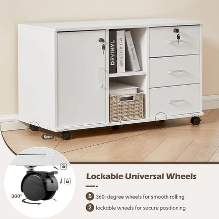 Mobile File Cabinet with Lockable Drawers 4 Wheels Lateral Stationery Storage Cabinet for Home Office, File Organization Unit P by zapcart