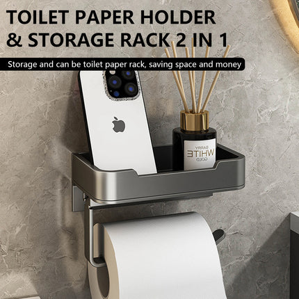 Toilet Paper Holder Space Aluminum Wall Mounted Black Toilet Paper Roll Holder Bathroom Accessories Hardware Decor Storage Shelf by zapcart
