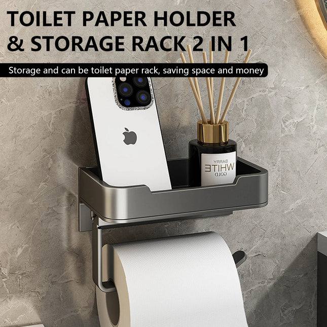 Toilet Paper Holder Space Aluminum Wall Mounted Black Toilet Paper Roll Holder Bathroom Accessories Hardware Decor Storage Shelf by zapcart
